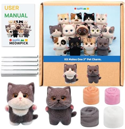 MeowPick Needle Felting Kit, Wool Felting Kit for Beginners Adults, 3 Inch Cute Cat Needle Felting Tools Set, Complete Felting Supplies, DIY Craft for Keychain Car Ornament Gift (Blue) by MEOWPICK