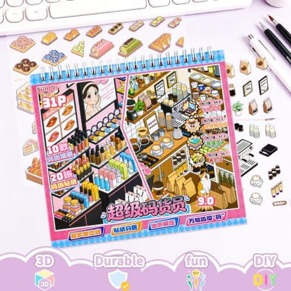 10 Sets Big Size 3D Scene Sticker Book DIY Stickers Scenes Book - Image 5