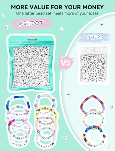 ARTDOT 800 Pieces Assortment Letter Beads for Friendship Bracelets Making Kit, 28 Styles Jewelry Making Supplies Alphabet Beads Set Preppy Crafts Art, Black White - Image 5