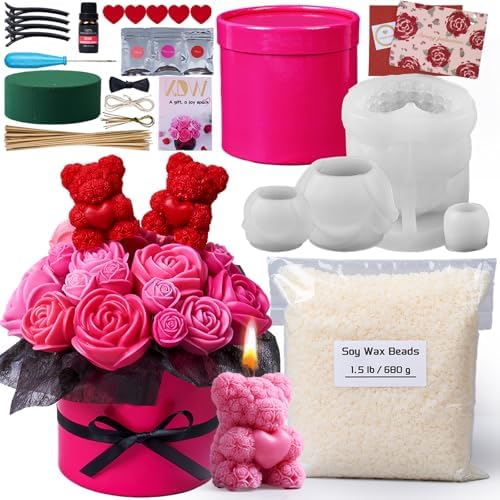 Rose Candle Making Kit with Round Gift Box,DIY Soy Wax Kit(Rose red) by KDW