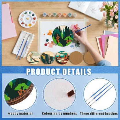 8 Pack Mountain Paint by Numbers Kits Coasters with Holder Cork Pads - Image 5