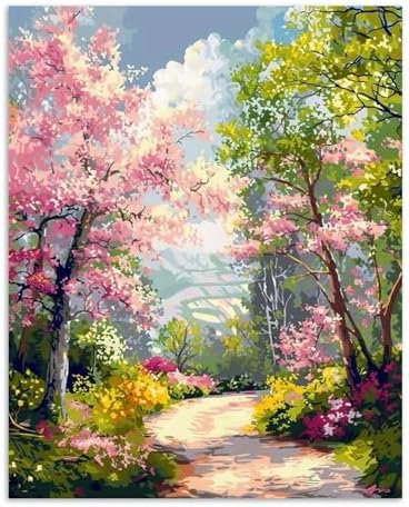 Alptiny Spring Landscape Paint by Numbers Kit for Adults Beginner, Floral Pathway Paint by Number Kits, DIY Flower Oil Painting Kit for Relaxation & Home Decor, 16x20 Inch by Unknown