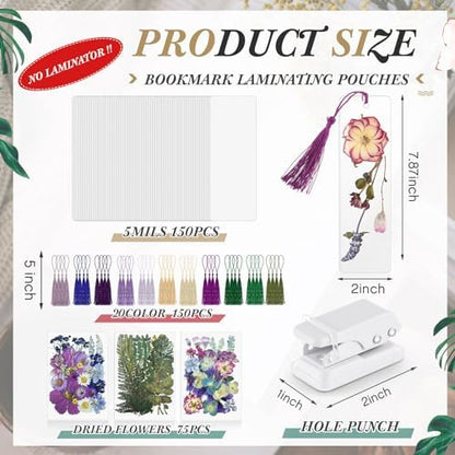 Fuyoooo 376 Pcs Pressed Flower Bookmark Kit,Purple,2 x 8 Inch - Image 2