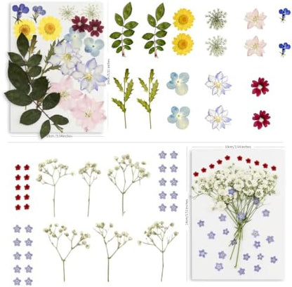 95PCS Real Natural Dried Pressed Flowers and Leaves Craft Kit with 20 Self-Adhesive Bookmarks, Tweezers & Glue Pen for Resin, Scrapbooking & DIY Crafts - Image 5