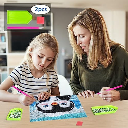 QEUOYSS Diamond Art Kit for Kids with Wooden Frame Art and Crafts for Kids Ages 6-8 -10-12 Easy to DIY Diamond Art for Kid and Adult Beginners Home Wall Decoration (Penguin) - Image 2