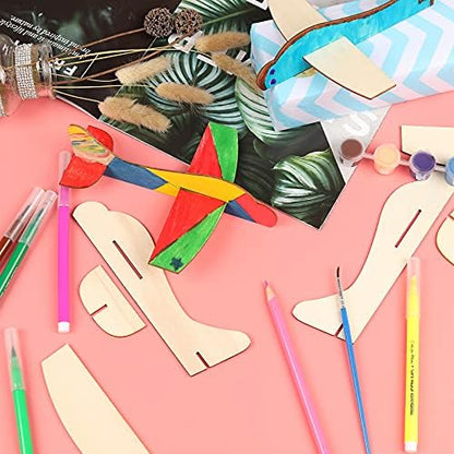 BAPHILE 12 Pack DIY Wood Planes，Mini Airplane Paint and Decorate Wooden Airplane Craft Kits with Decorate Tools for Kids School Craft Decor Projects - Image 5