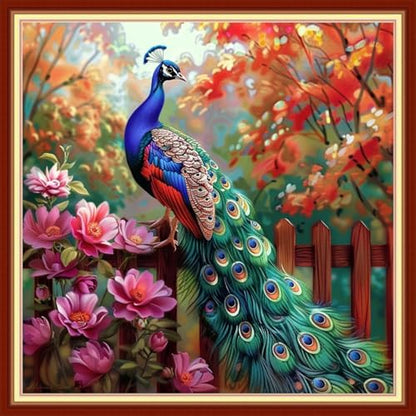 Joyhoor Stamped Cross Stitch Kits for Beginners, Needlepoint Kits for Adults, 11CT Counted Embroidery Kits-Peacock Flowers 18x18 inchs by JoyhoorCrossStitchKits