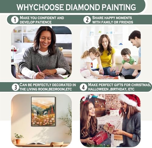 sdfkmlcdl Boho Mountain Sunset Landscape Diamond Art Kits for Adults, Nature Wildflower Mountain Landscape Full Drill Diamond Painting Kits for Adults Beginners 2 Pack, 9.8x11.8 Inch - Image 7