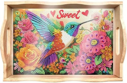 DOTSOPS 5D Bird Diamond Art Wooden Serving Tray with Handle for Adults by DOTSOPS
