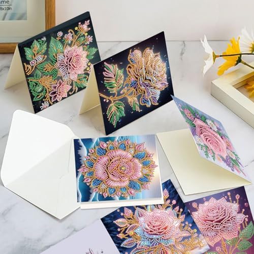 LazyFold 6Pcs DIY Diamond Art Painting Greeting Cards with Envelopes, Pink Rose All Occasion Note Card Kit for Women, Handmade Thank You Birthday Friendship Cards Gift - Image 7