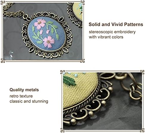 ZOCONE 4 Packs Embroidery Necklace Kits, Embroidery Pendant Kit Mini Cross Stitch Kit with Hoop, Necklace, Pendant, Stamped Pattern Cloth, Instructions, etc. Embroidery Kits for Adults - Image 5