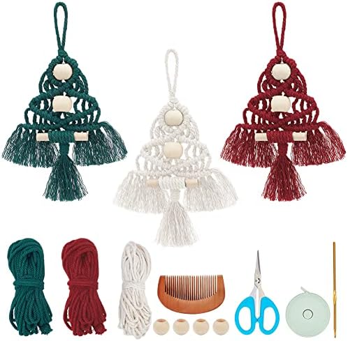 INFUNLY DIY Christmas Macrame Tree Kit for Adults and Beginners - 3 Sets, 3 Colors With Written Instructions and Video for Christmas Tree Hanging Decor by INFUNLY