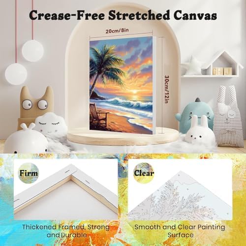 4 Pack Beach Paint by Numbers for Adults with Framed Canvas - Wooden Easel - Image 2
