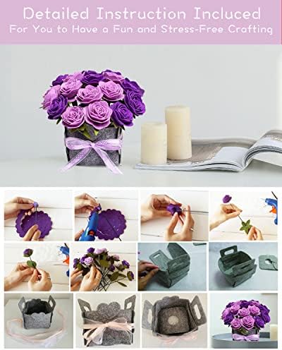 BAZIMA ALICE DIY Felt Flower Art Craft Kit, DIY Purple Roses Pot Bonsai Kit, Floral Gifts, Beginner Craft Kit, Arrange Pre-Cut Flowers and Foliage - Image 5