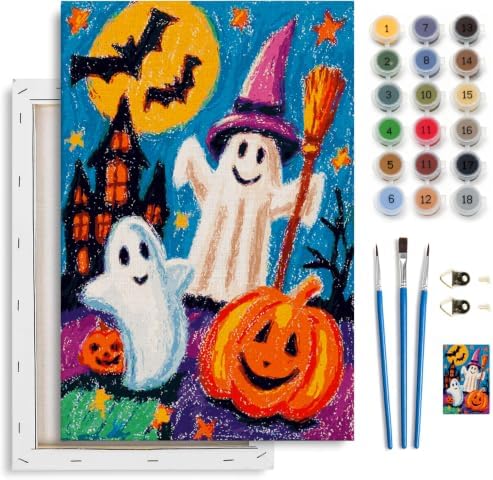 Spandrel Cute Halloween Ghost Paint by Number Kits for Kids & Adults, Pumpkin Paint by Number Kits on Canvas, DIY Acrylic Oil Halloween Painting by Numbers Gitfs for Home Wall Decor, 8x12in by Unknown