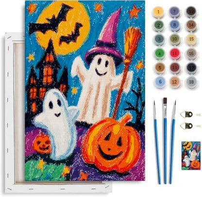 Spandrel Cute Halloween Ghost Paint by Number Kits for Kids & Adults, Pumpkin Paint by Number Kits on Canvas, DIY Acrylic Oil Halloween Painting by Numbers Gitfs for Home Wall Decor, 8x12in by Unknown
