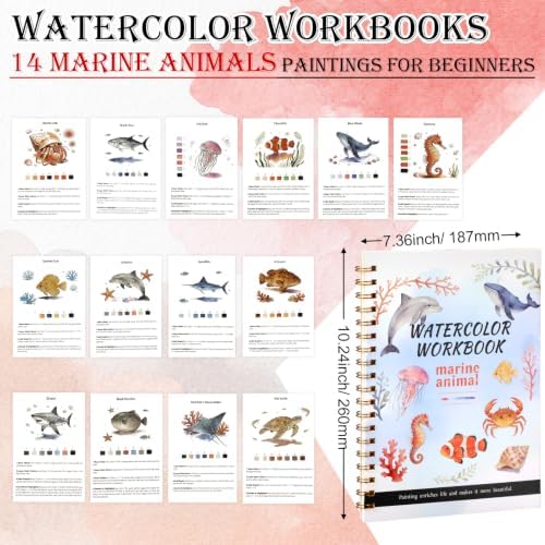 Landhoow Marine Animals Watercolor Workbooks, Water Coloring Book for Adult Beginners 14 Marine Life Designs Friendly Painting Arts Crafts Exploration Gifts for Birthday Back to School - Image 3