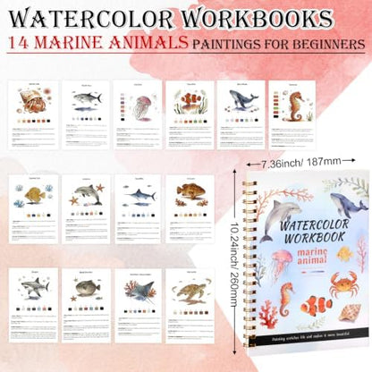 Landhoow Marine Animals Watercolor Workbooks, Water Coloring Book for Adult Beginners 14 Marine Life Designs Friendly Painting Arts Crafts Exploration Gifts for Birthday Back to School - Image 3