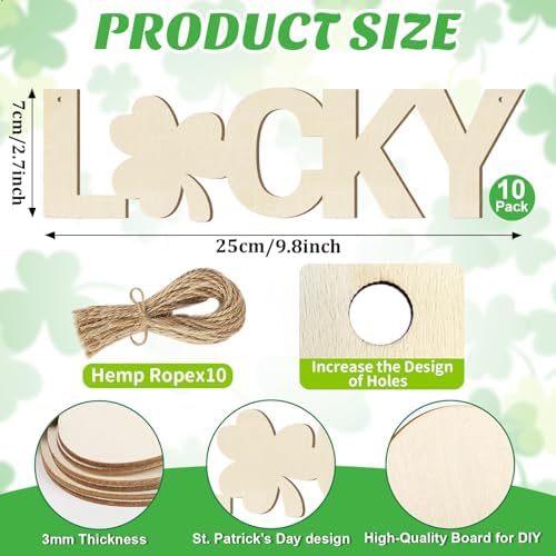 Large Size 7inch Wooden Lucky Ornaments to Paint, Wooden Shamrock St. Patrick's Day Cutouts DIY Blank Unfinished Round Spring Irish Wood Discs Ornament for Crafts Hanging Decorations 10PCS - Image 6