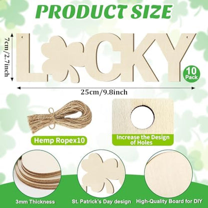 Large Size 7inch Wooden Lucky Ornaments to Paint, Wooden Shamrock St. Patrick's Day Cutouts DIY Blank Unfinished Round Spring Irish Wood Discs Ornament for Crafts Hanging Decorations 10PCS - Image 6