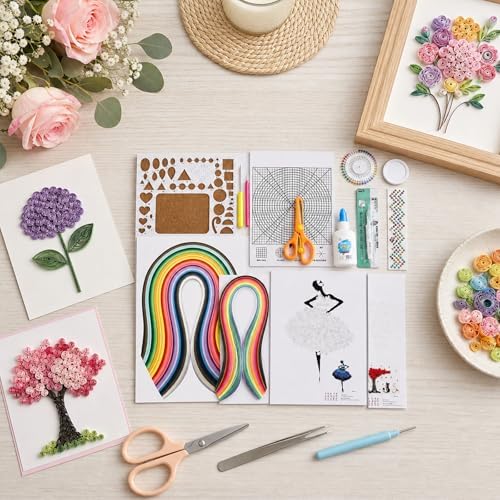 JununGao Quilling Kit for Adults,680 Quilling Paper Strips with Tools, Includes Colored Quilling Strips, Patterned Drafts, Tweezers, and Other Tools,DIY Paper Art Crafts for Hobbyists. - Image 5