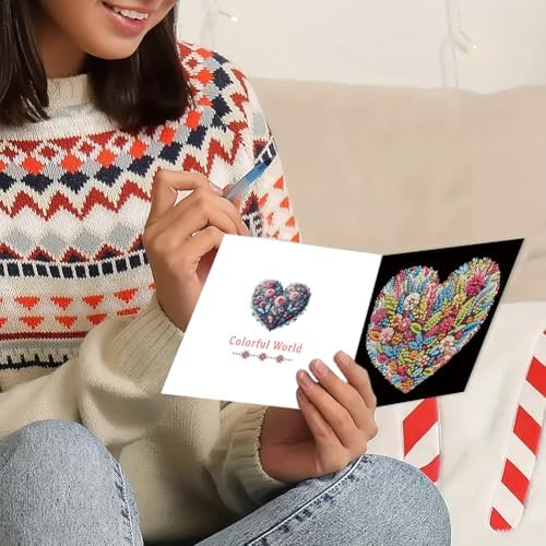 6 Pcs Diamond Painting Greeting Cards Kit Heart Rose Flowers Butterfly with Envelopes, 5D DIY Special Shaped Rhinestone Art Card Making Kits for Adults, Holiday Blessing Postcards, Creative Craft Gift - Image 4