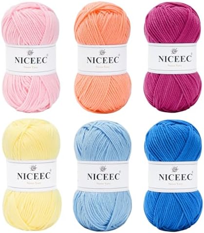 NICEEC 300g Soft Assorted Colors Yarn 100% Acrylic 870yds -Series 17 by NICEEC