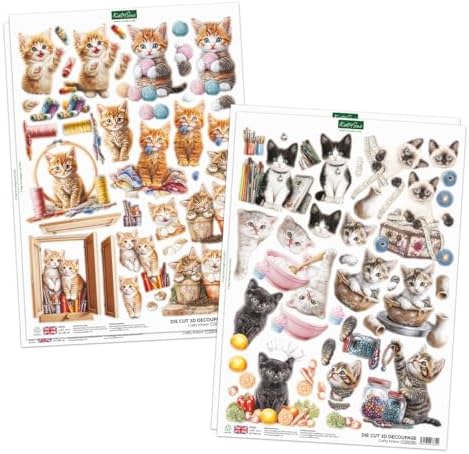 Katy Sue Crafty Kittens Die-Cut Card Topper & Decoupage Collection. 4 Sheets of Kitten & Cat-Themed Card Toppers & 4 Sheets of Die-Cut Decoupage for Card Making Supplies, Scrapbooking & Craft Supplies - Image 4