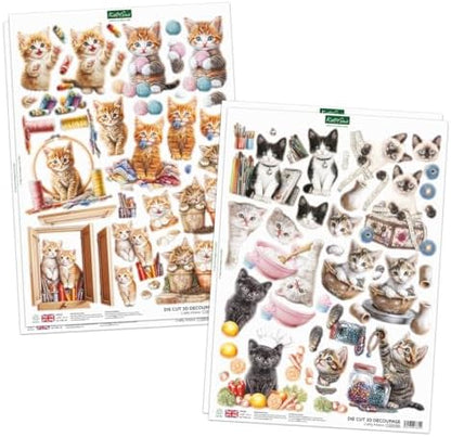Katy Sue Crafty Kittens Die-Cut Card Topper & Decoupage Collection. 4 Sheets of Kitten & Cat-Themed Card Toppers & 4 Sheets of Die-Cut Decoupage for Card Making Supplies, Scrapbooking & Craft Supplies - Image 4