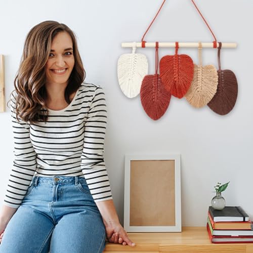 FREEBLOSS 2 Set DIY Macrame Leaf Wall Hanging Kit Macrame Feather Wall Art 10 Colors Cotton Cords 30cm Macrame Kit with Instruction Macrame Wall Tapestry for Bedroom Birthday Gift - Image 6