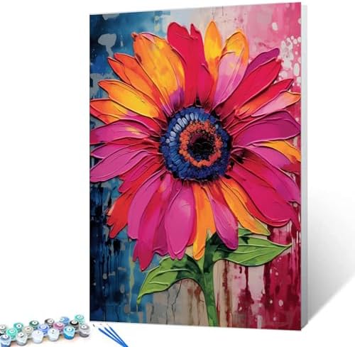 Simple Flower Paint by Numbers,Abstract Paint by Number for Adults,Green Leaf Paint by Number Kits on Canvas Graffiti Drawing Paintwork with Paintbrushes,Art Crafts (Without Frame) by Aihonmin