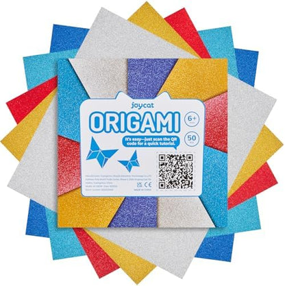 JoyCat Classic Glitter Origami Paper, 50 Sheets, 5 Colors, 6x6 Inch by JOYCAT