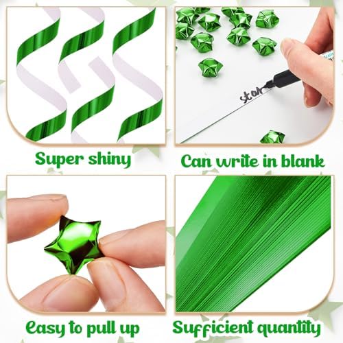 Kigeli 1000 Sheets Origami Star Paper Strips,Green,Solid Style - Image 3