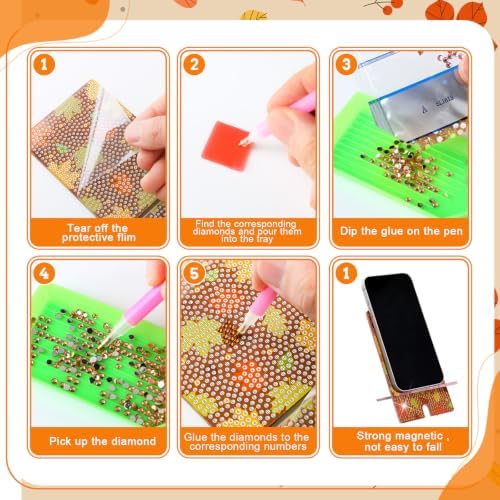 Saillong 6 Pcs Fall Pumpkins Diamond Art Painting Phone Stand Holder - Image 5