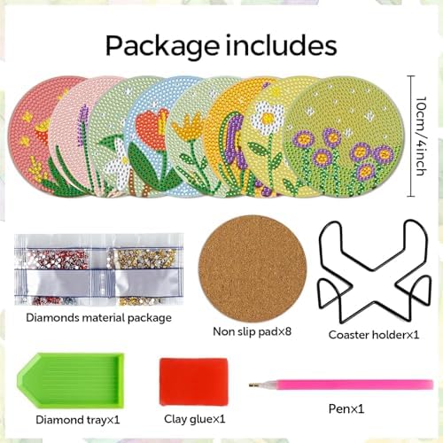 DOTZSO Diamond Art Coaster Kit 8Pcs Flower Diamond Painting Coaster 4×4in - Image 2