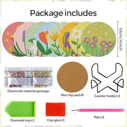 DOTZSO Diamond Art Coaster Kit 8Pcs Flower Diamond Painting Coaster 4×4in - Image 2