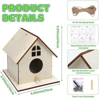 18 Pack Wooden DIY Birdhouse Kit for Kids Adults, Thickened Double-Layer Wood with Screwdrivers, Nails, Ropes, Easy Build & Paint Arts and Crafts Set for Backyard Garden Bird Watching - Image 4