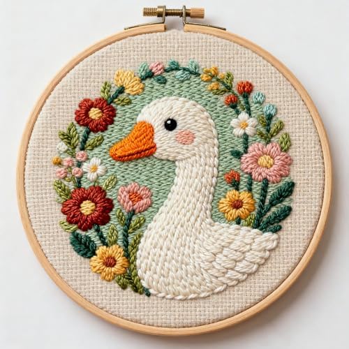 DIY Punch Needle Kits Goose and Flower Garland 20x20cm by Unknown