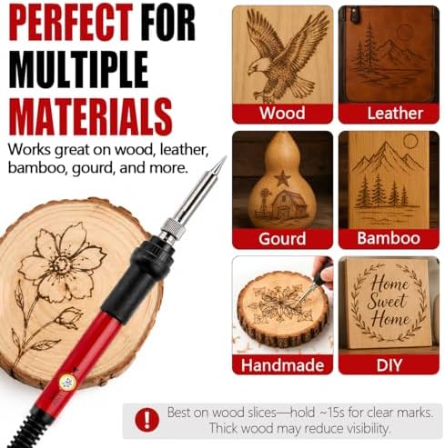32PCS Wood Burning Kit, Wood Burning Tool – Adjustable Temperature Soldering Iron Tool for DIY, Wood Carving, Embossing, and Craft Projects – Wood Burner Pen Set for Adults and Beginners（Red） - Image 5