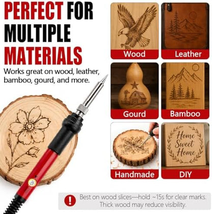 32PCS Wood Burning Kit, Wood Burning Tool – Adjustable Temperature Soldering Iron Tool for DIY, Wood Carving, Embossing, and Craft Projects – Wood Burner Pen Set for Adults and Beginners（Red） - Image 5