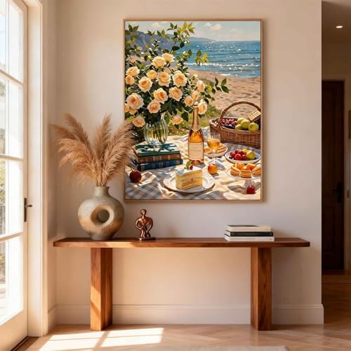 Amphol Paint by Numbers Kit for Adults - DIY Summer Seaside Picnic Paint by Number Kits on Canvas, 16x20 Inch Unframed Oil Painting Kit for Home Wall Decor, Stress Relief with Acrylic Paint Set - Image 3