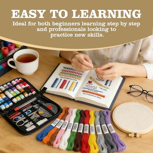 JINSILU Beginner Embroidery Stitch Book Kit, 86-Piece Set, 24 Colors - Image 2