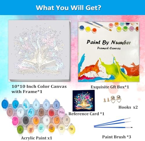 Artunion Framed Paint by Numbers Kit for Adults Beginners & Kids Ages 8-12,Mystical Book Flower Paint by Number with Frame,Flower Paint by Numbers Kit on Canvas 10 * 10 Inch Without Easel - Image 4