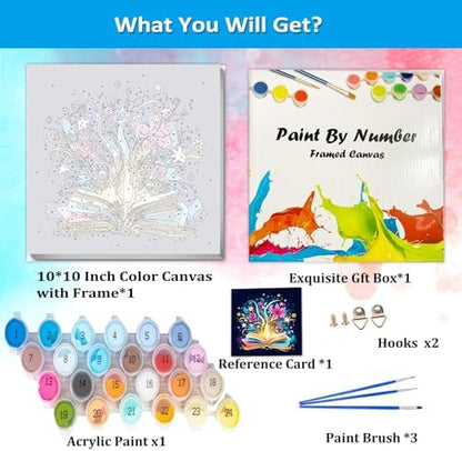 Artunion Framed Paint by Numbers Kit for Adults Beginners & Kids Ages 8-12,Mystical Book Flower Paint by Number with Frame,Flower Paint by Numbers Kit on Canvas 10 * 10 Inch Without Easel - Image 4