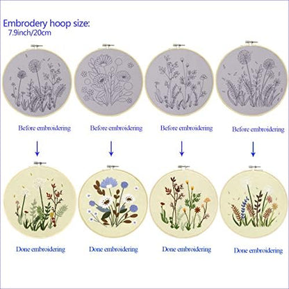 Bonroy 4 Sets Embroidery Set for Beginners, Art Craft, Easy Sewing Embroidery Kit Includes Embroidered Clothes with Patterns, Embroidery Hoops, Instruction Manual, Colorful Stitch Set (2 Most) - Image 3