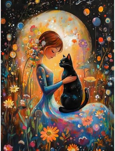 Clendo DIY Paint by Numbers Kit for Adults Beginners, Cat and Moon Adult Paint by Numbers on Canvas, Acrylic Painting Crafts for Home Decor (16x20inch) by Clendo