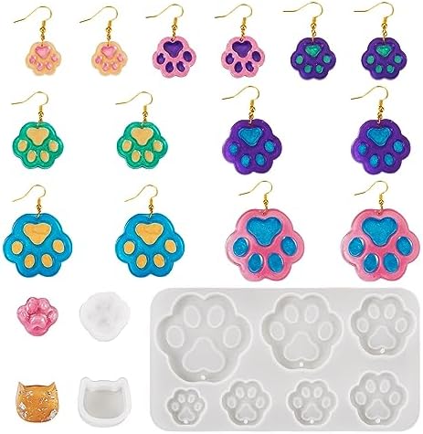 5Pcs Paw Print Silicone Molds Cute Cat Head Dog Paw Resin Casting Molds Pet Kitten Puppy Dog Footprint Resin Molds for DIY Dog Collar Keychain Earring Jewelry Making Supplies by Spritewelry