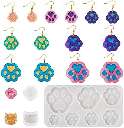 5Pcs Paw Print Silicone Molds Cute Cat Head Dog Paw Resin Casting Molds Pet Kitten Puppy Dog Footprint Resin Molds for DIY Dog Collar Keychain Earring Jewelry Making Supplies by Spritewelry