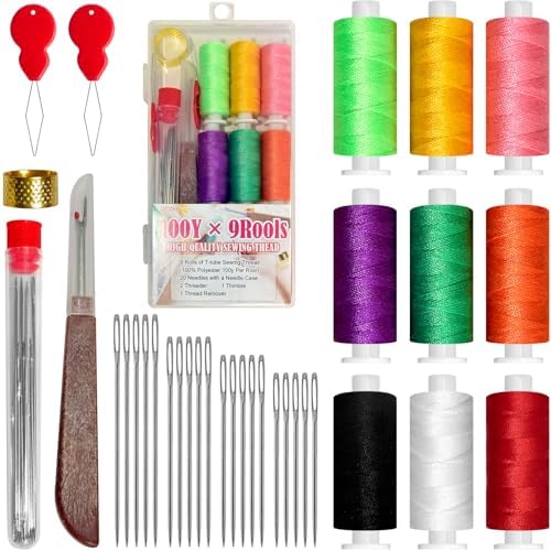 QCZKB 40 Piece Sewing Tool Set, Sewing Kit Stainless Steel Needles, Portable DIY Hand Made Craft Set, Multi-Purpose Needle and Thread Kits by QCZKB