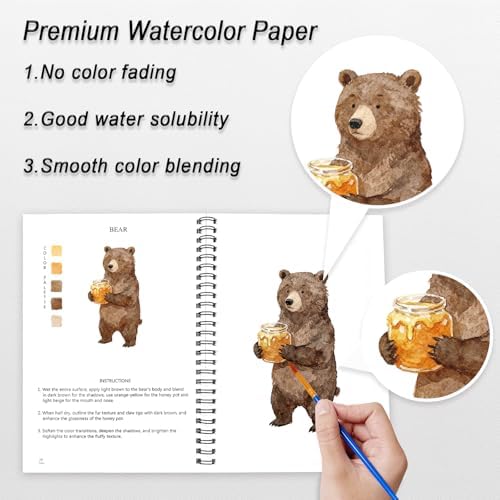 Watercolor Workbooks for Adults Beginners & Teens, 16 Colors 15 Beautiful Paintings, Pre-Outlined Designs, Easy Watercolor Art Book（Forest） - Image 4